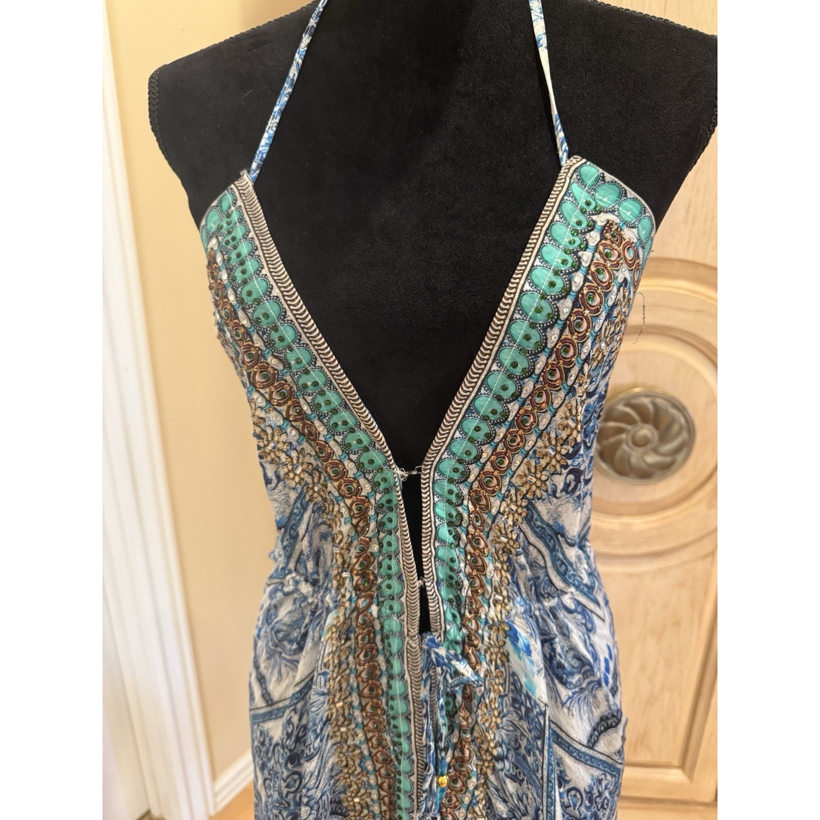 True Colours La Moda High-Low Halter Resort Maxi Dress Sz L/Xl Nwt — image 4 of 4